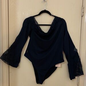 Elegant Navy Blue Lace Bodysuit